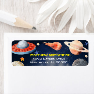 Outer Space First Birthday Return Address Label
