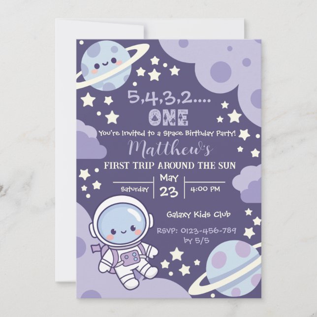 outer space First Trip 1st birthday boy Invitation (Front)