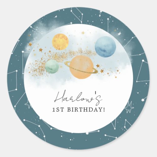 Outer Space First trip around sun Birthday Classic Round Sticker