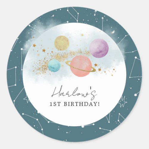 Outer Space First trip around sun Birthday Classic Round Sticker