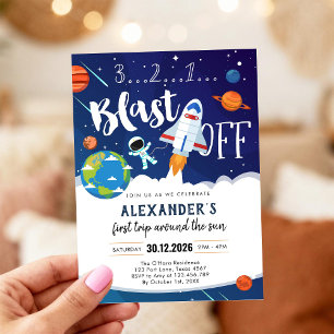 Outer Space First Trip Around the Sun 1st Birthday Invitation