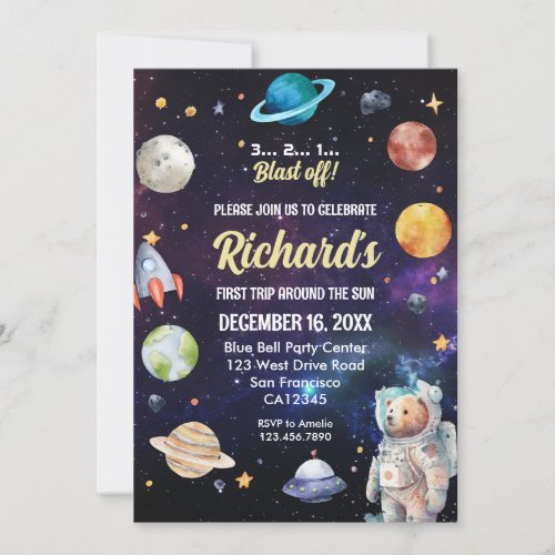 Outer Space First Trip Around the Sun Birthday Invitation