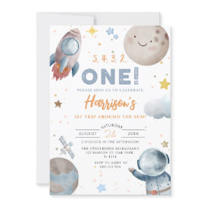 Outer Space First Trip Around The Sun Birthday Invitation