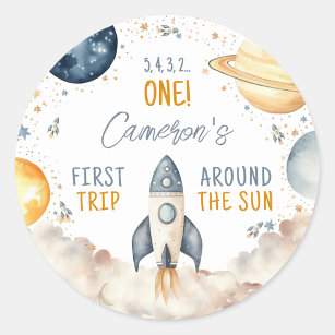 Outer Space First Trip Around The Sun Boy Birthday Classic Round Sticker