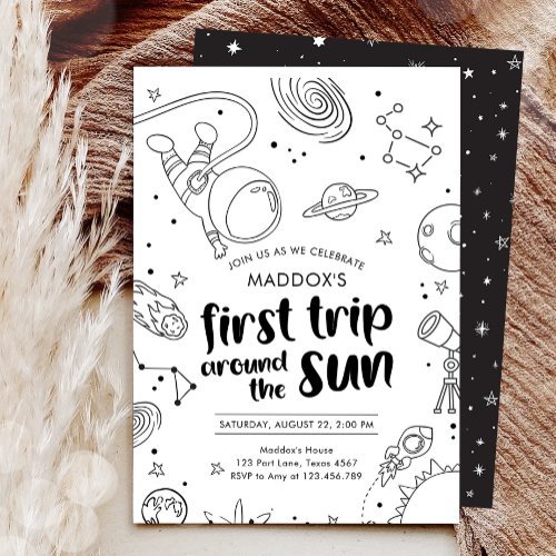 Outer Space First Trip Around the Sun Boy Birthday Invitation