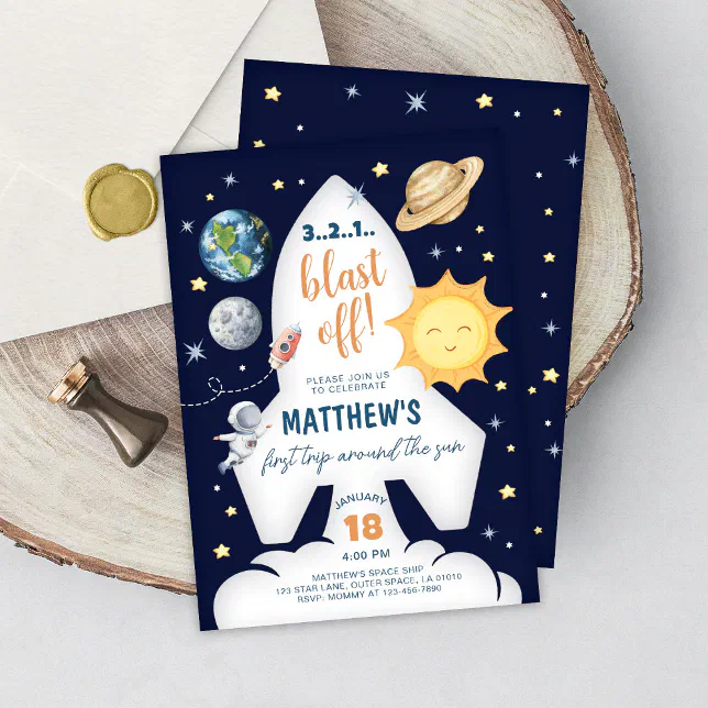 First Trip Around The Sun Banner – Outer Space Theme Birthday Decor With Glitter, Planets, Rocket, Astronaut | 1st Birthday Party Supplies For Baby Shower, One Year Old Celebration