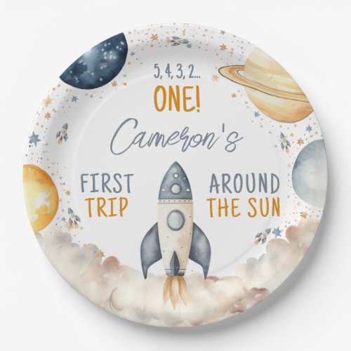 Outer Space First Trip Around The Sun Boy Birthday Paper Plates