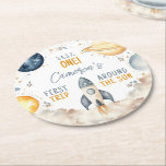 Outer Space First Trip Around The Sun Boy Birthday Round Paper Coaster<br><div class="desc">These birthday coasters feature an outer space design with fully editable text. For more advanced customization of this design,  simply select the "Customize It" button above.</div>