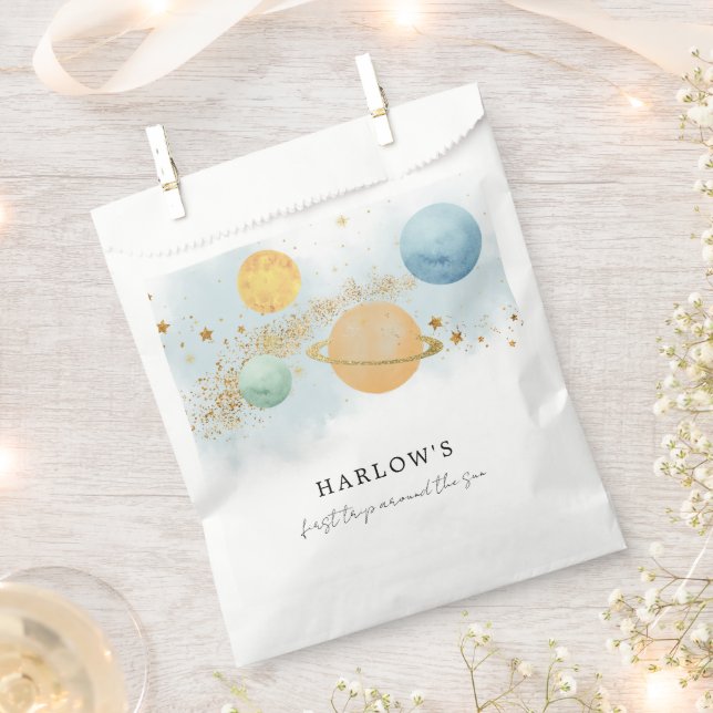 Outer Space First trip around the sun Party  Favor Bag (Clipped)