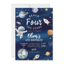 Outer Space Fourth Birthday Invitation Reach Four