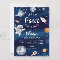 Outer Space Fourth Birthday Invitation Reach Four