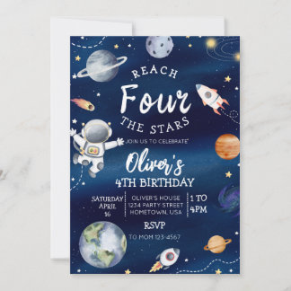 Outer Space Fourth Birthday Invitation Reach Four