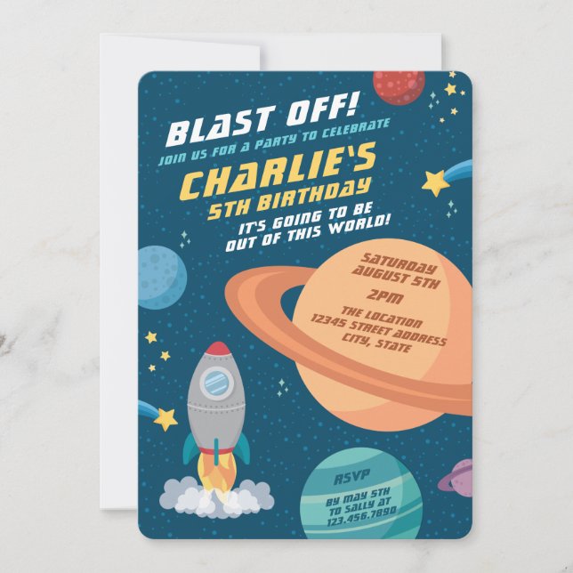 Outer Space Fun birthday invitation (Front)