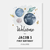 Outer Space First Birthday Milestones Sign Galaxy