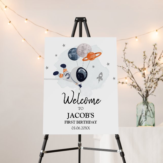 Outer Space Galaxy Astronaut Boy Birthday Welcome  Foam Board (In Situ (Stand))