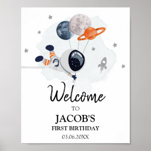 Outer Space Galaxy Astronaut Boy Birthday Welcome Poster