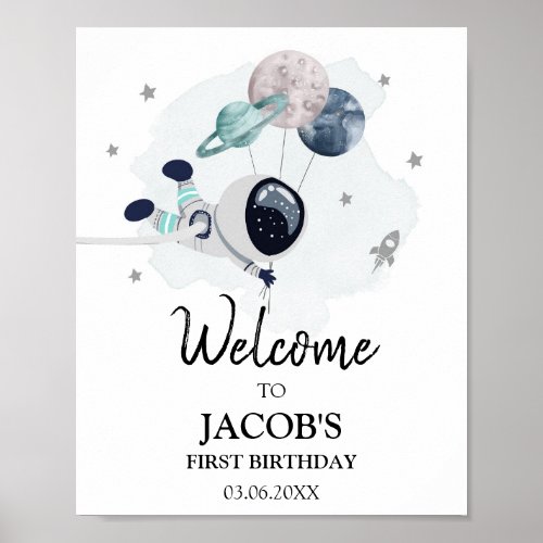 Outer Space Galaxy Astronaut Boy Birthday Welcome Poster