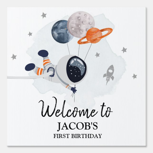 Outer Space Galaxy Astronaut Boy Birthday Welcome Sign (Front)