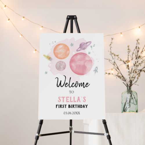 Outer Space Galaxy Astronaut Girl Birthday Welcome Foam Board