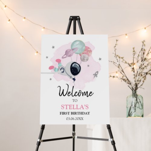 Outer Space Galaxy Astronaut Girl Birthday Welcome Foam Board