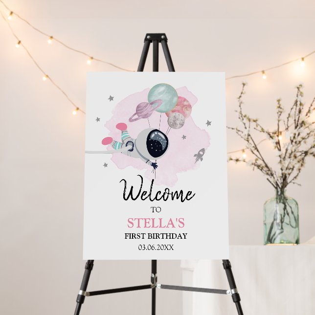 Outer Space Galaxy Astronaut Girl Birthday Welcome Foam Board (In Situ (Stand))