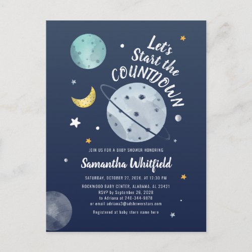 Outer Space Galaxy Baby Shower Countdown Script Invitation Postcard