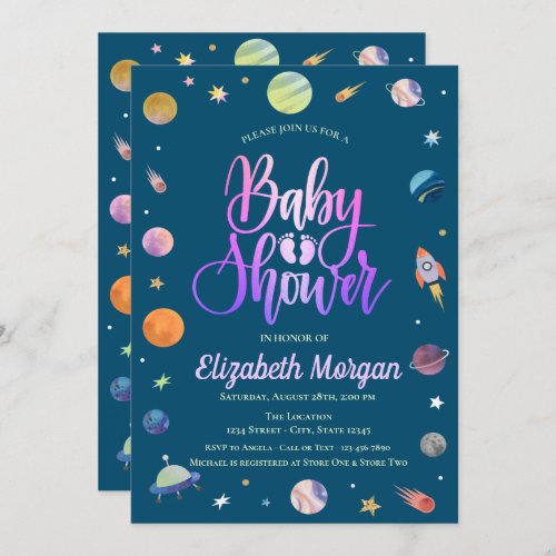 Outer Space Galaxy Baby Shower Invitation