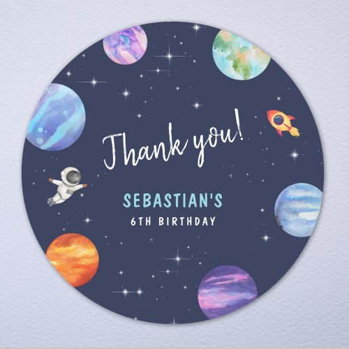 Outer Space Galaxy Birthday Party Favor Thank you Classic Round Sticker