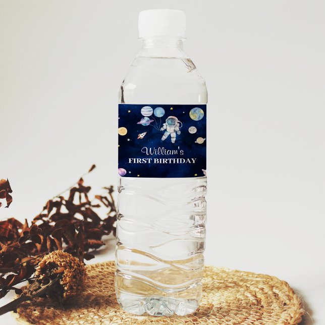 Outer Space Galaxy Birthday Party Water Bottle Lab Water Bottle Label (Creator Uploaded)