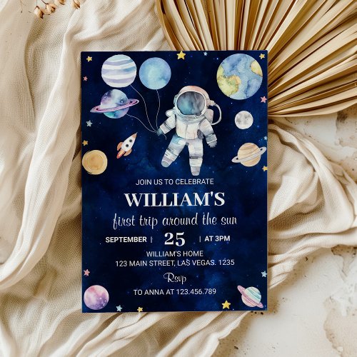 Outer Space Galaxy Boy 1st Birthday Invitation