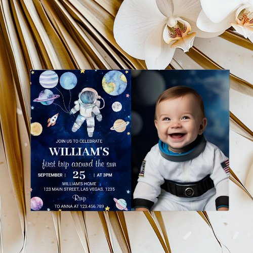 Outer Space Galaxy Boy 1st Birthday Invitation