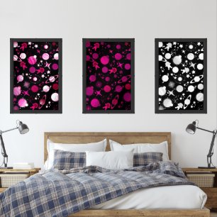outer space galaxy colorful planet moon and stars wall art sets