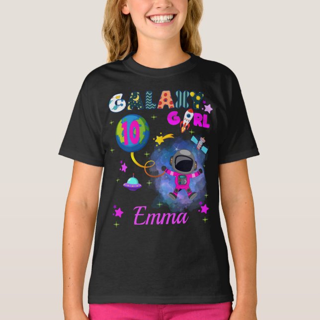 Outer Space Galaxy Girl Birthday Party T-Shirt (Front)