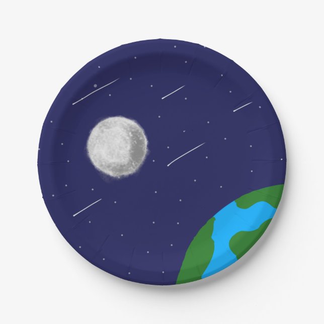 Outer space galaxy Moon and earth paper Plates (Front)