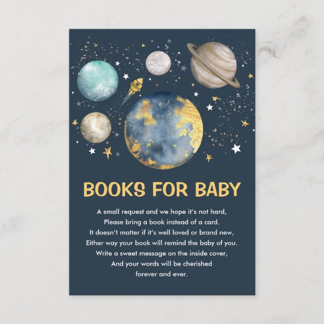 Outer Space Galaxy Moon Stars Books for Baby Boy Enclosure Card (Front)