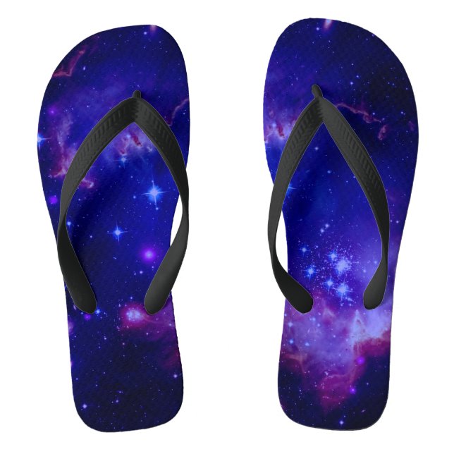 Outer Space Galaxy / Nebula Blue Tint Stars Flip Flops (Footbed)