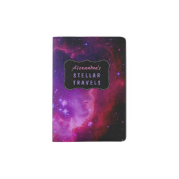 Outer Space Galaxy / Nebula Purple Stars Custom Passport Holder