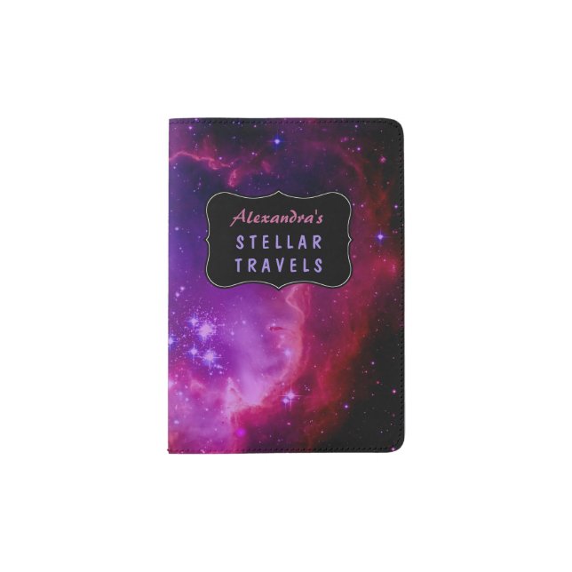 Outer Space Galaxy / Nebula Purple Stars Custom Passport Holder (Front)