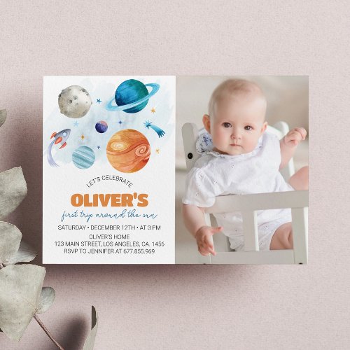 Outer Space Galaxy Party Boy 1st Birthday Invitation