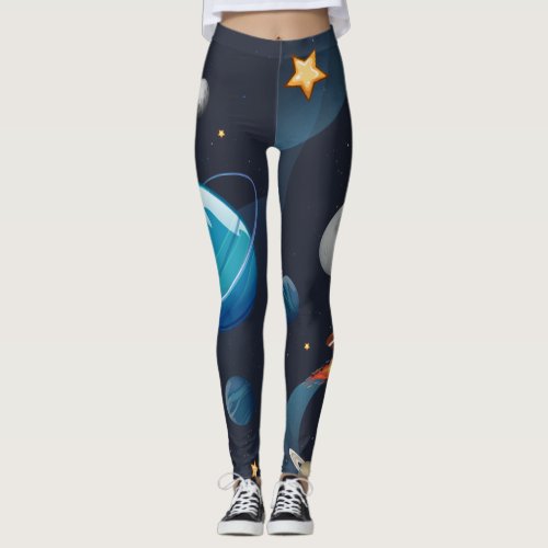 Outer Space Galaxy Pattern Planets Stars Leggings