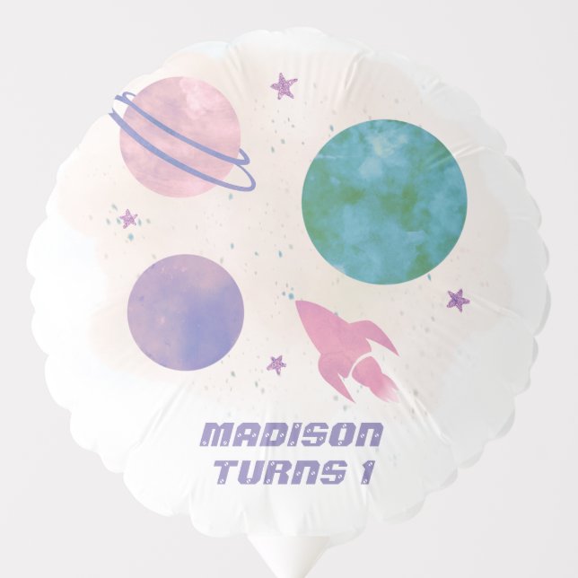 Outer Space Galaxy Planet Girl 1st Birthday Balloon (Front)