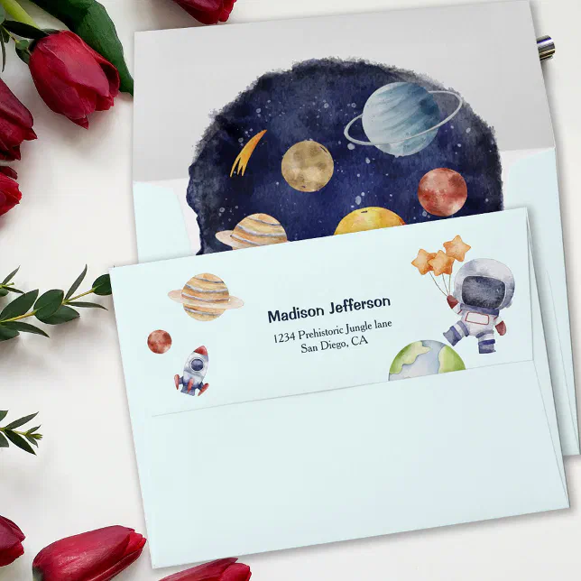 Outer Space Galaxy Planet Kids Birthday Party Envelope | Zazzle