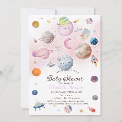 Outer Space Galaxy Planets Baby Shower Invitation