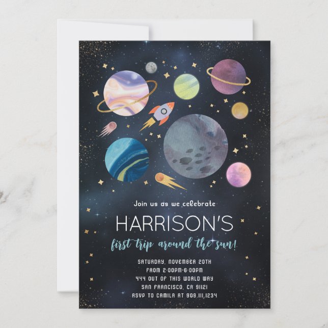 Outer Space Galaxy Planets Birthday Invitation (Front)