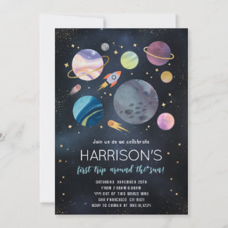 Outer Space Galaxy Planets Birthday Invitation