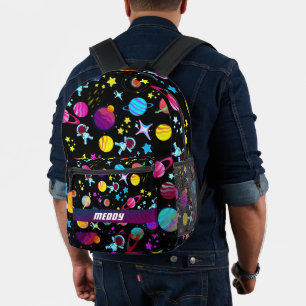outer space galaxy planets colour black printed backpack