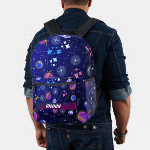 outer space galaxy planets colour blue printed backpack