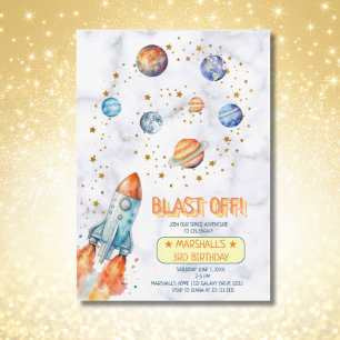 Outer Space Galaxy Planets Solar System Birthday Invitation
