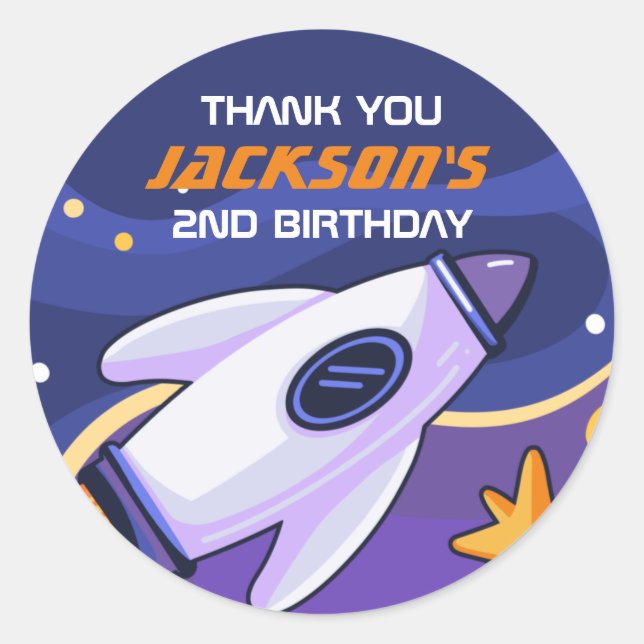 Outer Space Galaxy Rocket Kids Birthday Party Classic Round Sticker (Front)