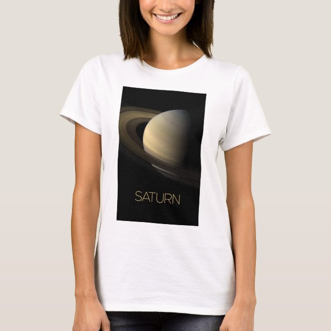 Outer Space, Galaxy, Solar System, Planet Saturn T-Shirt (Front)